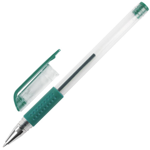 Ручка гелевая с грипом STAFF "EVERYDAY" GP-194, ЗЕЛЕНАЯ, корпус прозрачный, узел 0,5 мм, линия письма 0,35 мм