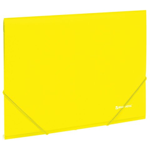 Папка на резинках BRAUBERG "Neon", неоновая, желтая, до 300 листов, 0,5 мм