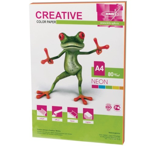 Бумага CREATIVE color (Креатив), А4, 80 г/м2, 50 л. (5 цв.х10 л.), цветная неон