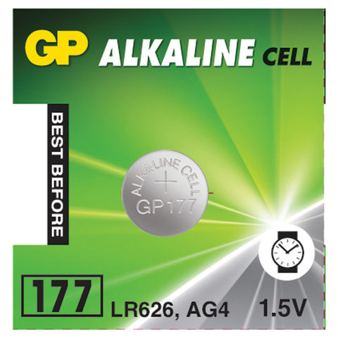 Батарейка AG04 GP Alkaline 177 (LR626), алкалиновая, 1 шт.в блистере (отрывной блок)