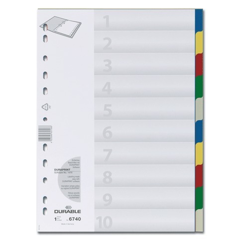 Разделитель пластиковый DURABLE (Германия) для папок, цифр. 1-10, цв.