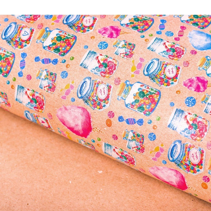 Бумага упаковочная крафтовая «Баночки со сладостями», 50 × 70 см