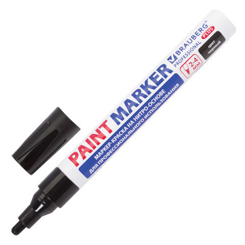 Маркер-краска лаковый (paint marker) 4 мм, ЧЕРНЫЙ, НИТРО-ОСНОВА, алюминиевый корпус, BRAUBERG PROFES