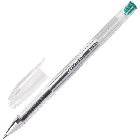 Ручка гелевая BRAUBERG "Jet", корпус прозрачный, узел 0,5 мм, линия 0,35 мм, зеленая