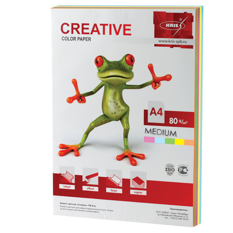 Бумага CREATIVE color (Креатив) А4, 80 г/м2, 100 л., (5 цв.х20 л.), цветная медиум