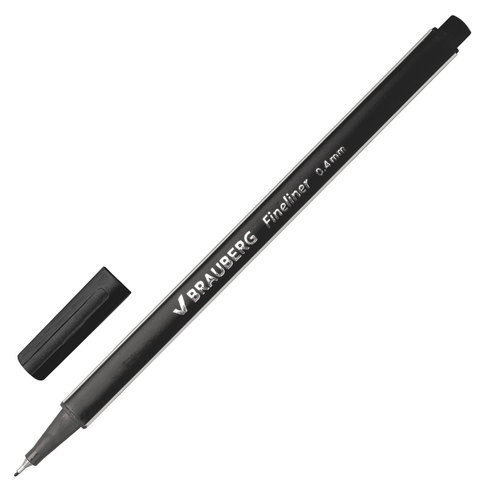 Ручка капиллярная BRAUBERG "Aero", трехгранная, металлический наконечник, 0,4 мм, черная