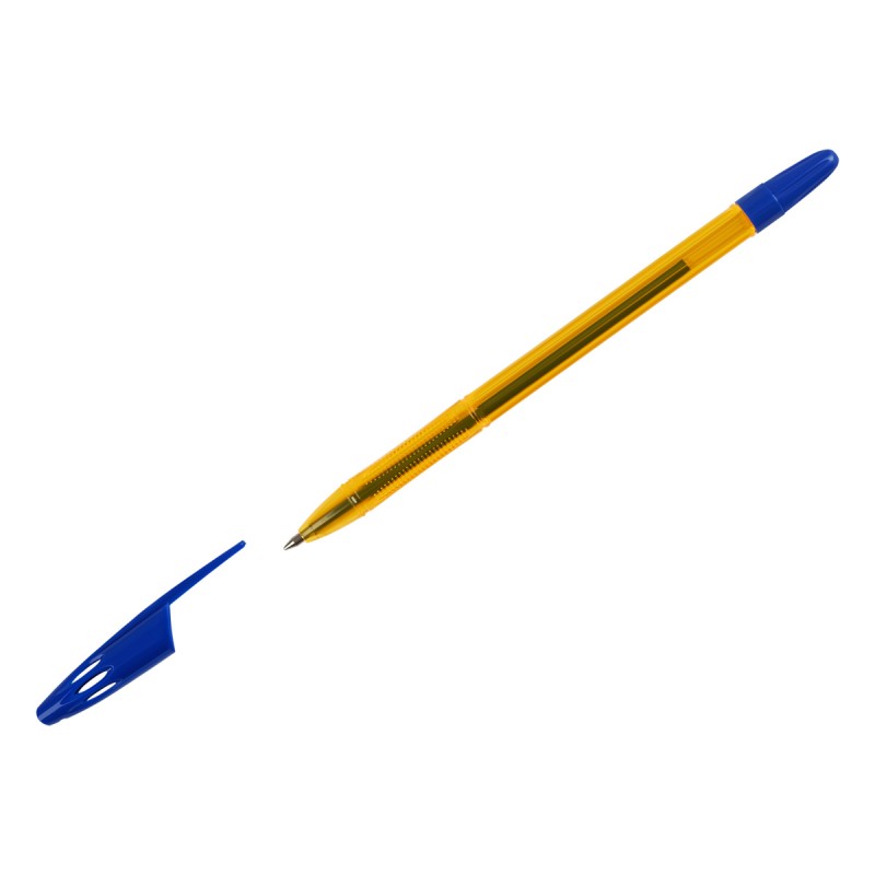 Ручка шариковая СТАММ "555" синяя, 0,7мм, тонированный оранжевый корпус РШ-30406
