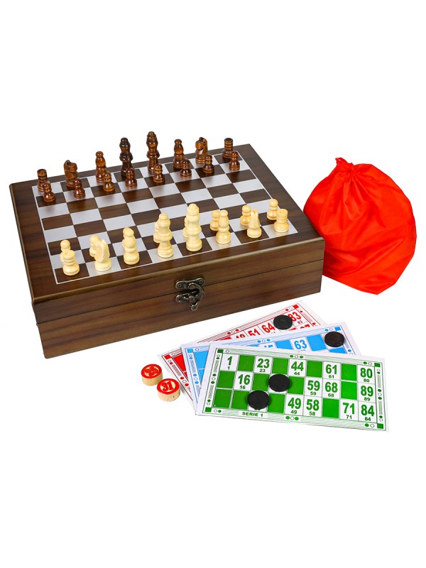 Комплект игр 2 в 1 в деревянном футляре (русское лото, шахматы), 26х19х7 см ИН-6460