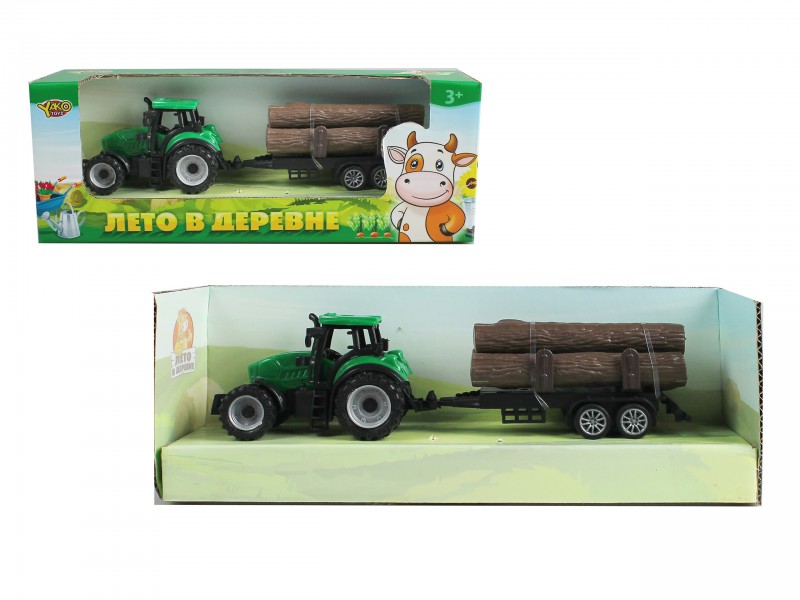 Трактор лесовоз с прицепом "Лето в деревне"(19 см) (бревна сьёмные) (арт. M1224-2)