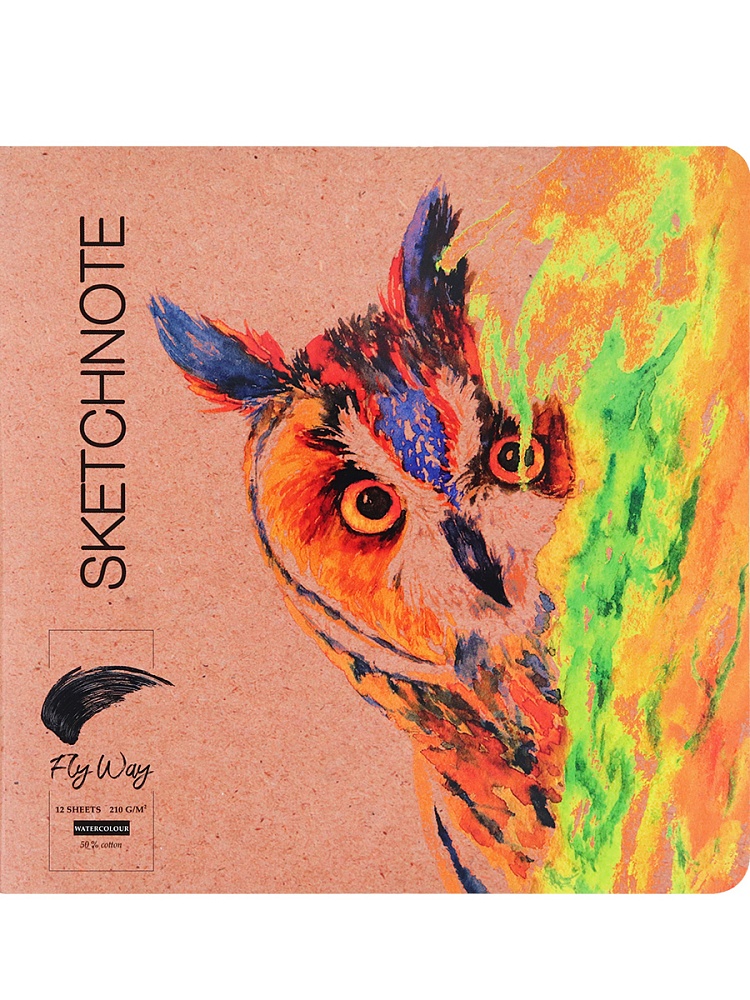 TM "FlyWay"Скетчноут 12л. ЛЮБОПЫТНАЯ СОВА-1 (12-7962) сшивка, 210г/м2, 50%хлопок, 4+4, 185х185