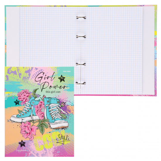 Тетрадь КЛЕТКА 80л. КЕДЫ И ЦВЕТЫ (80-2544), на кольцах, глянцевая ламинац, лен