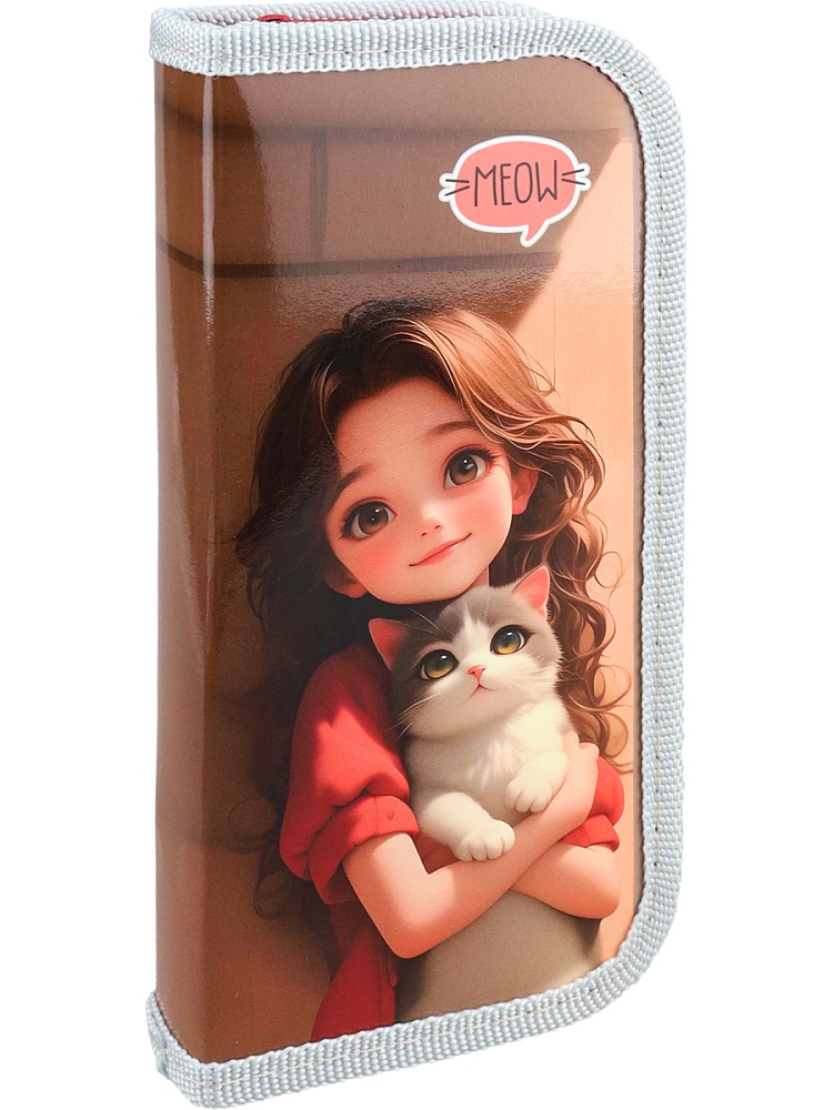 Пенал 1-секц, средний ДЕВОЧКА С КОТЁНКОМ НА РУКАХ (ПН-8089) 190х90, ламинированный карт