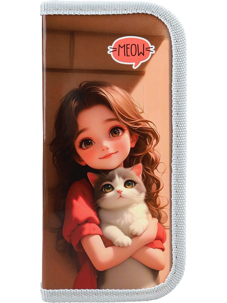 Пенал 1-секц, средний ДЕВОЧКА С КОТЁНКОМ НА РУКАХ (ПН-8089) 190х90, ламинированный карт