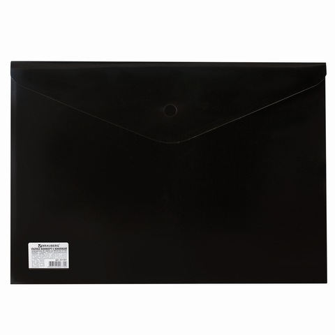 Папка-конверт с кнопкой BRAUBERG, А4, непрозрачная, плотная, черная, до 100 листов, 0,2 мм