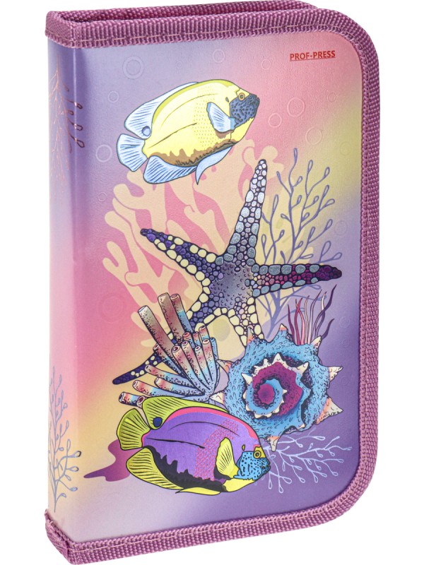 Пенал 1-секц, большой РЫБКИ И КОРАЛЛЫ 190х115, глянц.ламинир.,твин-лак, хол. фольга