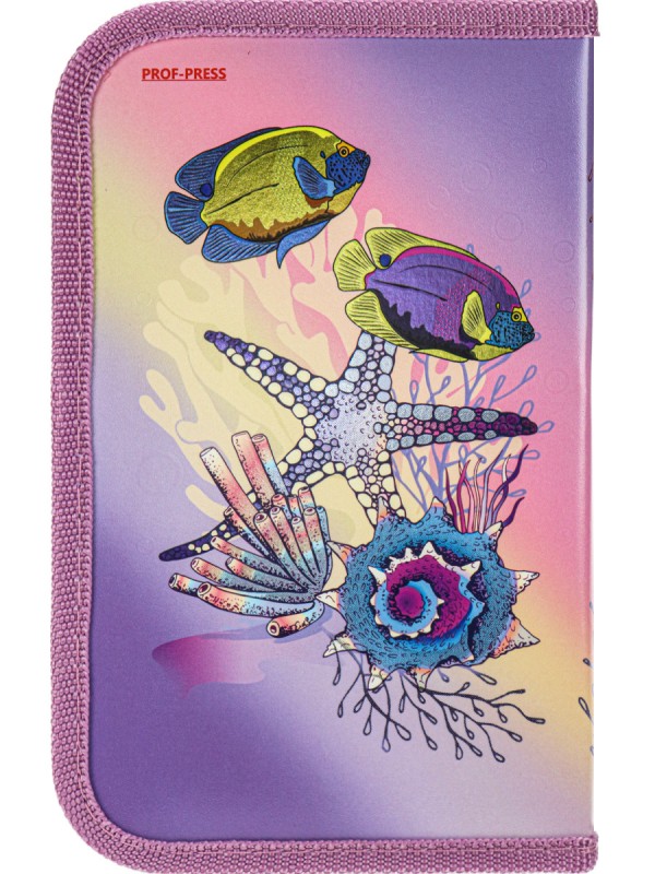 Пенал 1-секц, большой РЫБКИ И КОРАЛЛЫ 190х115, глянц.ламинир.,твин-лак, хол. фольга