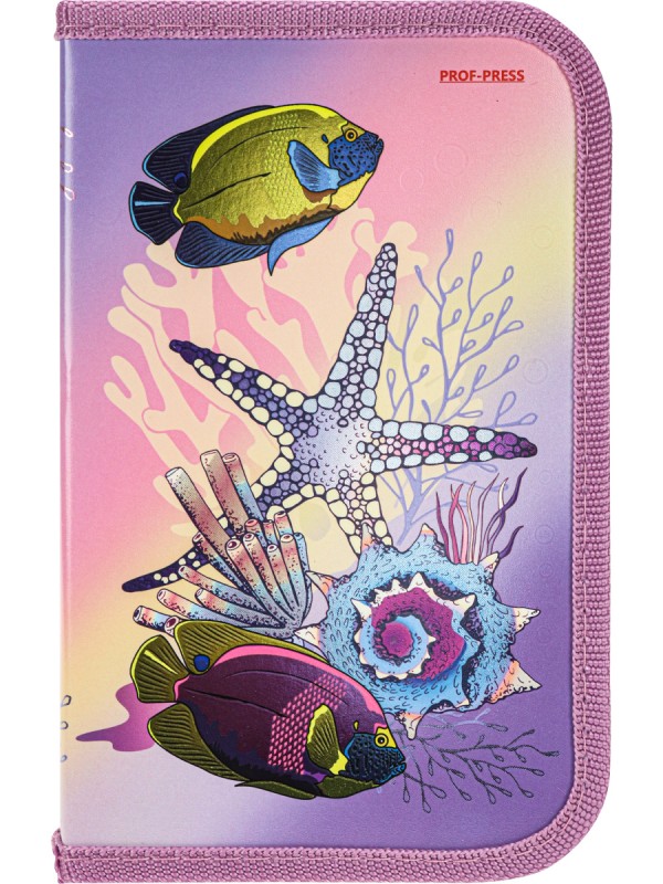 Пенал 1-секц, большой РЫБКИ И КОРАЛЛЫ 190х115, глянц.ламинир.,твин-лак, хол. фольга