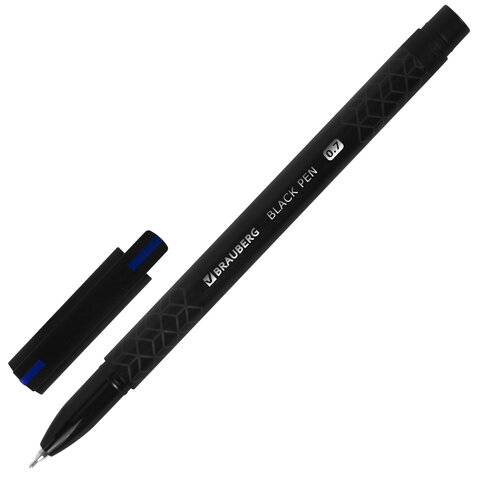 Ручка шариковая масляная BRAUBERG BLACK PEN, СИНЯЯ, игольчатый узел 0,7 мм, линия письма 0,35 мм, 144325
