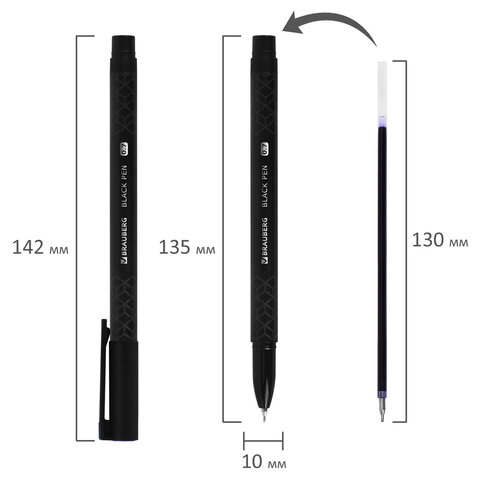 Ручка шариковая масляная BRAUBERG BLACK PEN, СИНЯЯ, игольчатый узел 0,7 мм, линия письма 0,35 мм, 144325