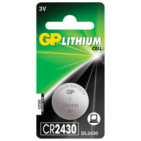 Батарейка GP Lithium, CR2430, литиевая, 1 шт., в блистере