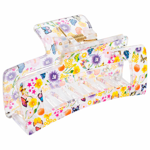 Краб для волос 8,5 см, прозрачный с рисунком, АССОРТИ, MONTE VITA