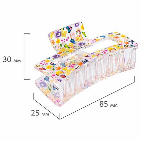 Краб для волос 8,5 см, прозрачный с рисунком, АССОРТИ, MONTE VITA