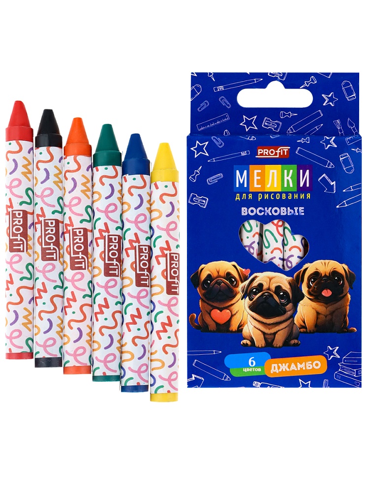 Набор восковых мелков Джамбо для дет.твор МОПСЫ (ШМ-4526),6цв в к/к с подв