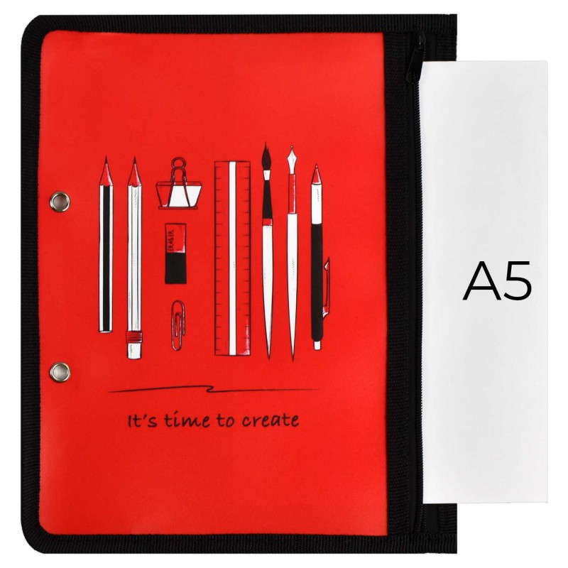 Папка для канцелярских принадлежностей арт.46711 КАНЦЕЛЯРИЯ НА КРАСНОМ (А5, 25.5х20.5, одно отделение, пластик, молния, УФ печать, )