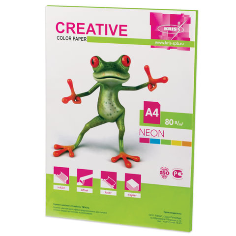 Бумага CREATIVE color (Креатив), А4, 80 г/м2, 50 л., неон салатовая ПОШТУЧНО