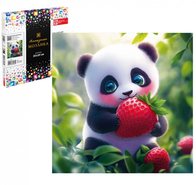 Алмазная мозаика (набор для творчества) арт. 70832 / 60 МАЛЕНЬКАЯ ПАНДА, размер: 20x20 см, (22 цветов страз, холст на подрамнике с напечатанной карти
