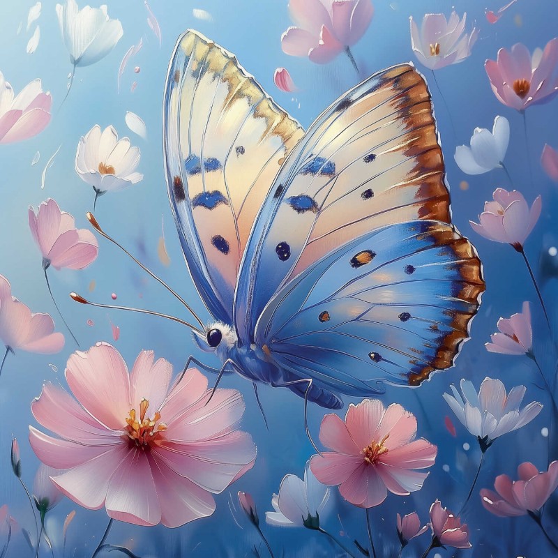 Алмазная мозаика с частичной выкладкой (набор для творчества) арт. 71436 / 25 ПАСТЕЛЬНАЯ БАБОЧКА, размер: 30*30 см, (11 цветов страз, холст на подрам