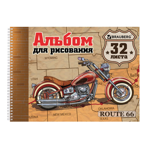 Альбом для рисования 32л., А4, гребень, обложка картон, BRAUBERG ЭКО, 205х290 мм, "Мотоциклы" (1 вид)