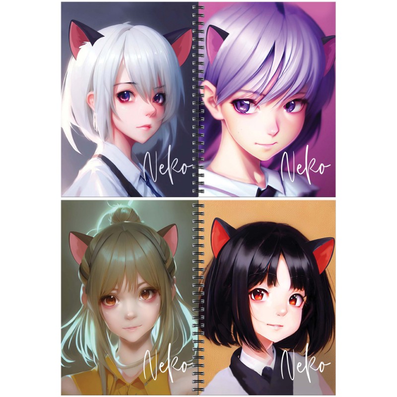 Тетрадь 80л., А5, клетка на гребне MESHU "Neko", двойная обложка, матовая ламинация, тиснение фольгой