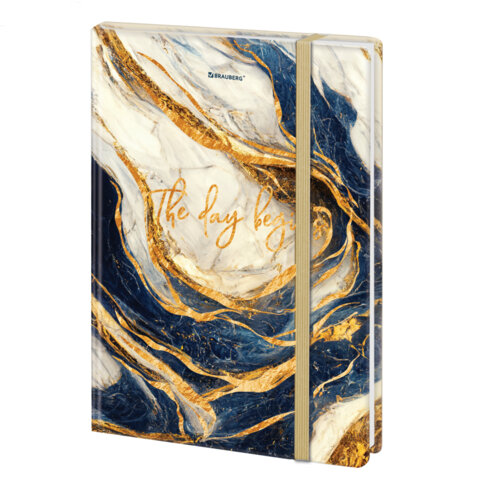 Блокнот с резинкой в клетку 96 л., А5 145х203 мм, твердая обложка с фольгой, BRAUBERG, "Marble", 115536