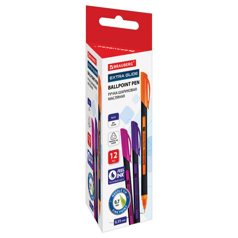 Ручка шариковая масляная BRAUBERG "Extra Glide Soft Color", СИНЯЯ, узел 0,7 мм, линия письма 0,35 мм