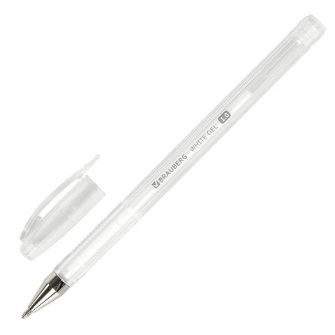 Ручка гелевая BRAUBERG "White Pastel", БЕЛАЯ, корпус прозрачный, узел 1 мм, линия письма 0,5 мм
