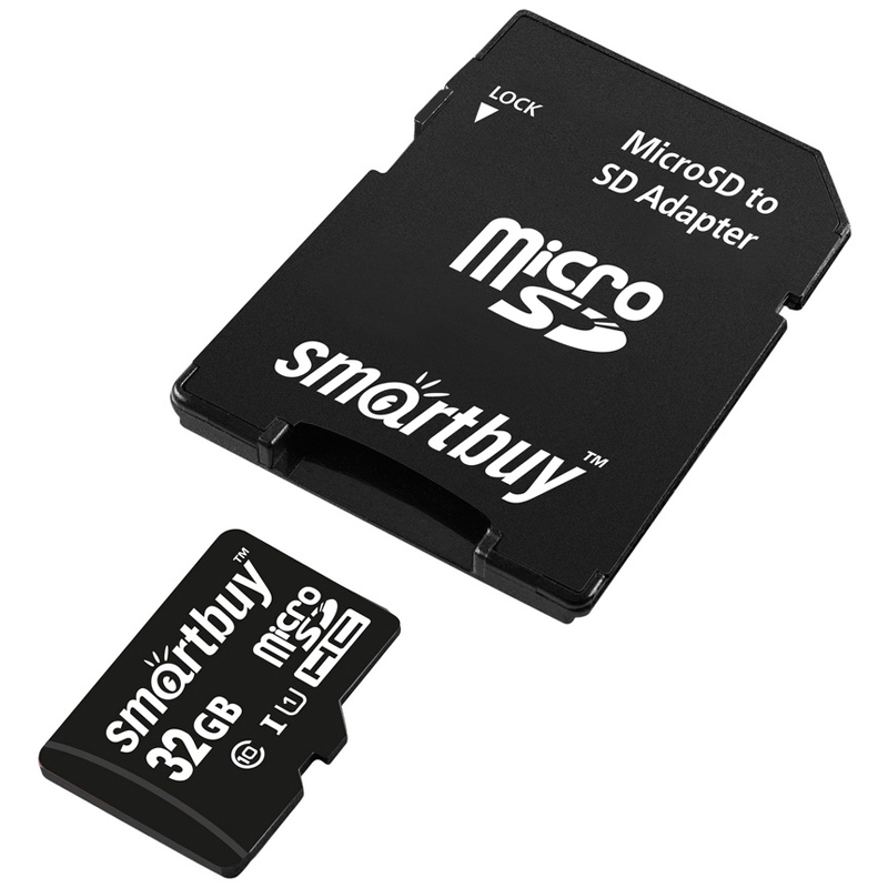 Карта памяти SmartBuy MicroSDHC 32GB, Class 10, скорость чтения 10Мб/сек (с адаптером SD)