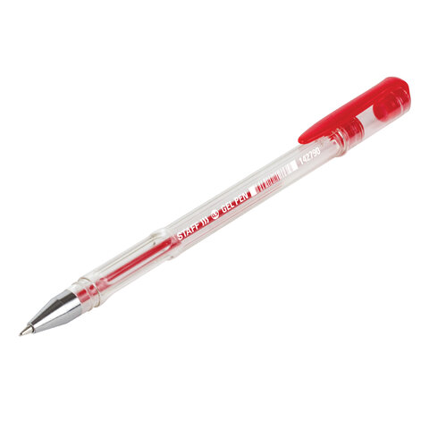 Ручка гелевая STAFF "Basic", КРАСНАЯ, корпус прозрачный, хромированные детали, узел 0,5 мм, линия пи