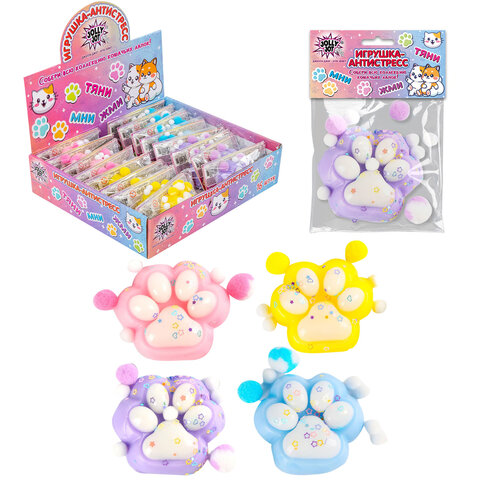 Игрушка-антистресс "ДВУХЦВЕТНАЯ КОШАЧЬЯ ЛАПКА С ПОМПОНАМИ", 7х6 см, ассорти 4 вида, дисплей, JOLLY JOT (ДЖОЛЛИ ДЖОТ)