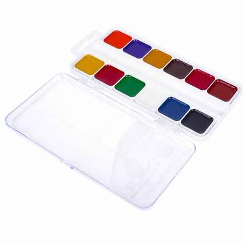 Краски акварельные ЮНЛАНДИЯ "ВЕСЁЛЫЙ ШМЕЛЬ", медовые, 12 цветов, квадратные кюветы, пластик