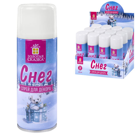 Снег для декорирования в спрее БЕЛЫЙ СНЕГ, 250 мл, 85 г, ЗОЛОТАЯ СКАЗКА