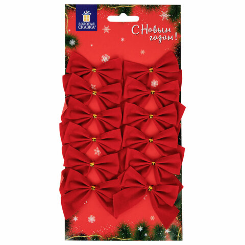 Украшение ёлочное "Бантики", КОМПЛЕКТ 12 шт., 5x5 см, европодвес, 3 цвета ассорти, ЗОЛОТАЯ СКАЗКА