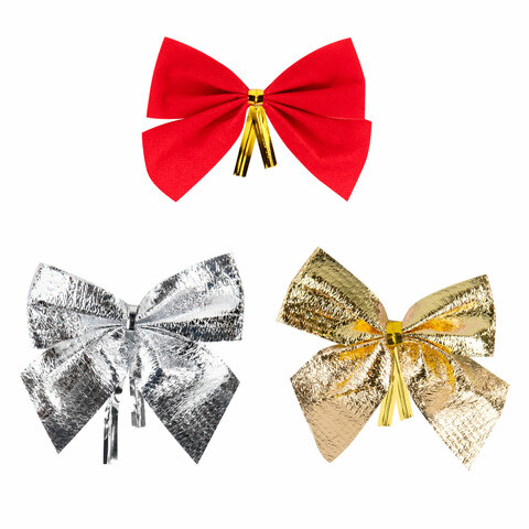 Украшение ёлочное "Бантики", КОМПЛЕКТ 12 шт., 5x5 см, европодвес, 3 цвета ассорти, ЗОЛОТАЯ СКАЗКА