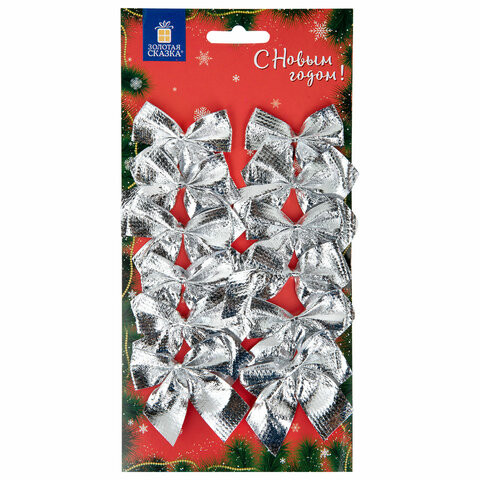 Украшение ёлочное "Бантики", КОМПЛЕКТ 12 шт., 5x5 см, европодвес, 3 цвета ассорти, ЗОЛОТАЯ СКАЗКА