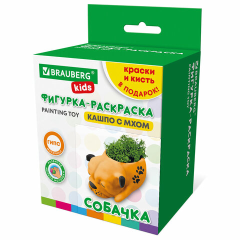 КАШПО ИЗ ГИПСА СО МХОМ, с красками и кистью для росписи, ассорти, BRAUBERG KIDS