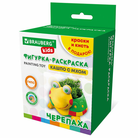 КАШПО ИЗ ГИПСА СО МХОМ, с красками и кистью для росписи, ассорти, BRAUBERG KIDS