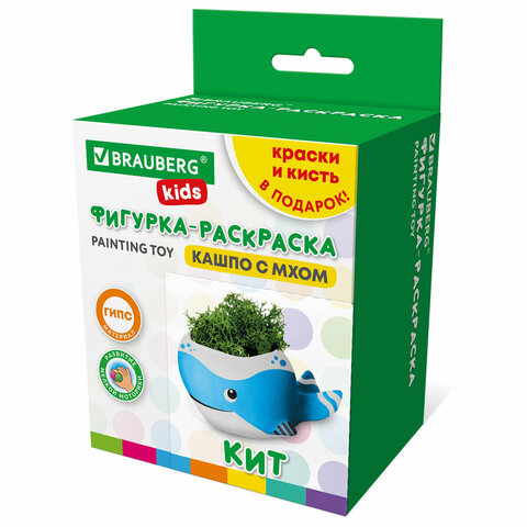 КАШПО ИЗ ГИПСА СО МХОМ, с красками и кистью для росписи, ассорти, BRAUBERG KIDS