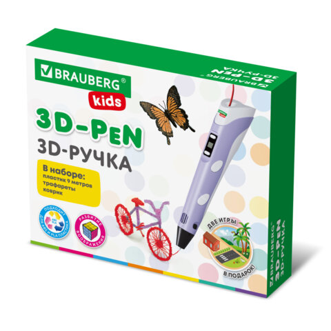 Ручка 3D с трафаретами PLA - пластиком и термоковриком BRAUBERG KIDS