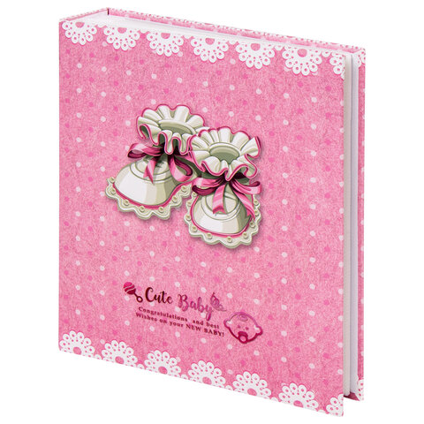 Фотоальбом BRAUBERG "Baby shoes" на 200 фото 10х15 см, твердая обложка, термосклейка, розовый,