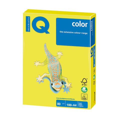 Бумага IQ color, А4, 80 г/м2, 100 л., неон, желтая ПОШТУЧНО